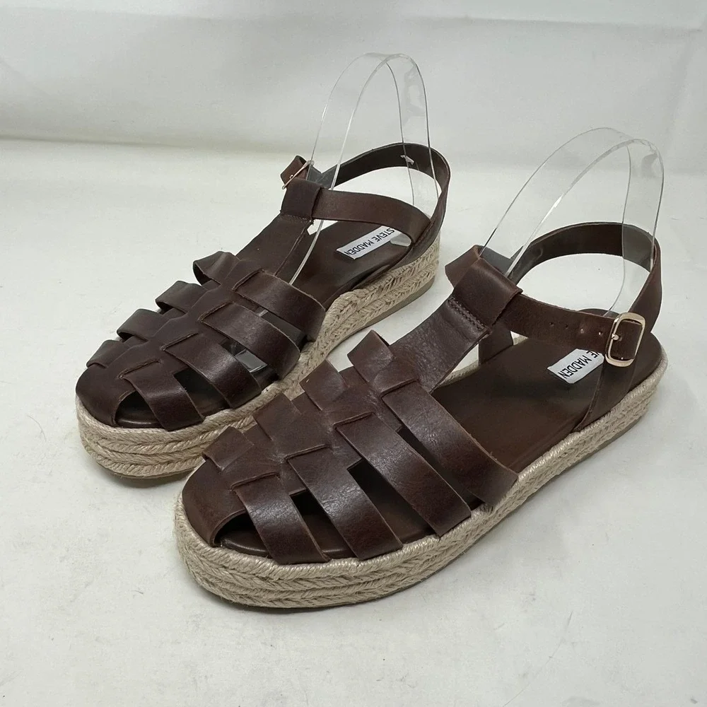 STEVE MADDEN Marlin Womens 10 Fisherman Sandals Brown Leather Espadrille